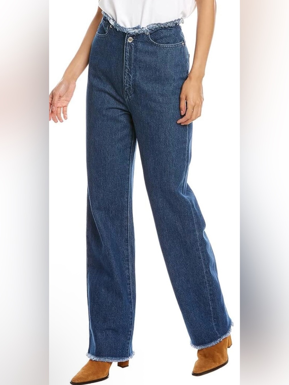 WeWoreWhat Dark Wash Frayed Waist High-Rise Relaxed Jeans - Size 29